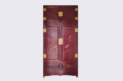 潮阳高端中式家居装修深红色纯实木衣柜