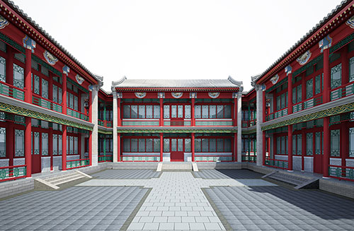 潮阳北京四合院设计古建筑鸟瞰图展示
